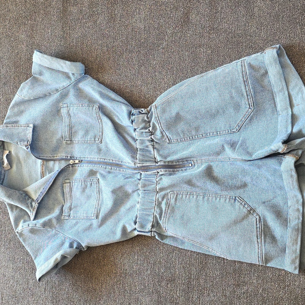 Stylish Blue B. Denim Short Sleeve Romper